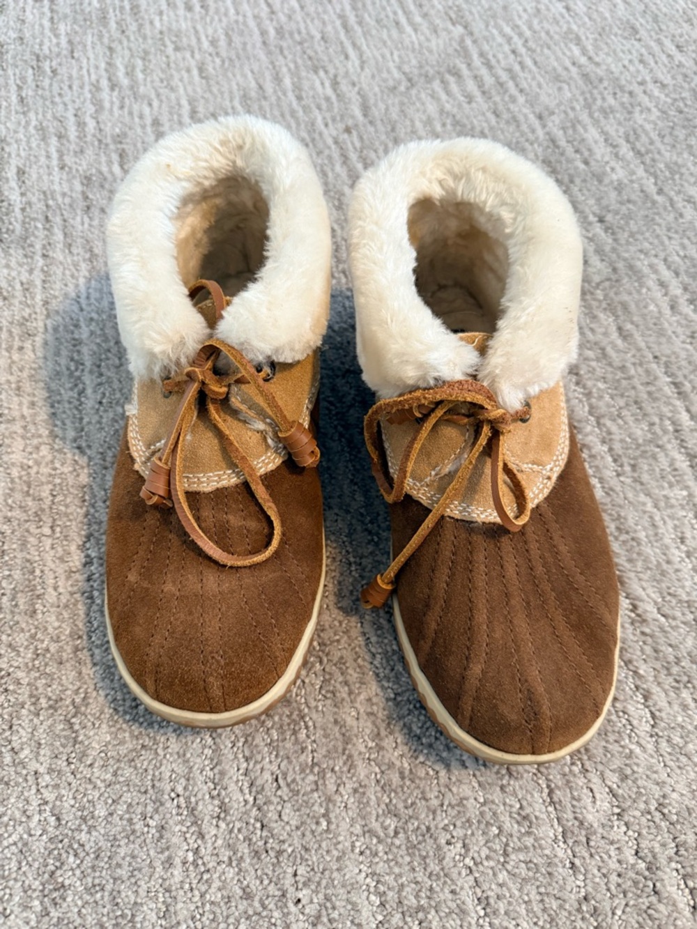Sperry Brown and Cream Suede Faux-Fur Moccasins